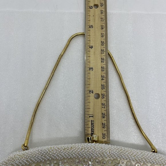 Vintage Beaded Purse Kiss Lock Bags by Debbie Cream White Shimmer Gold 9.5x5.5” - Picture 14 of 16
